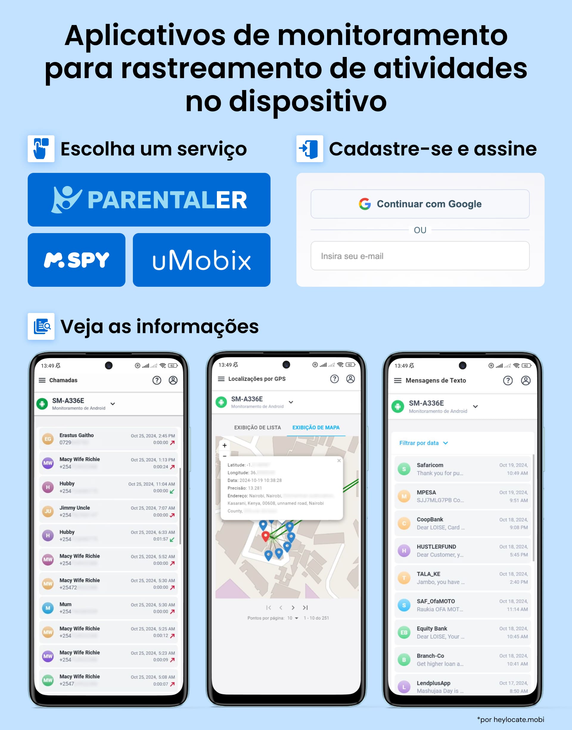 Escolha um serviço para rastreamento, inscreva-se e assine, verifique os resultados.