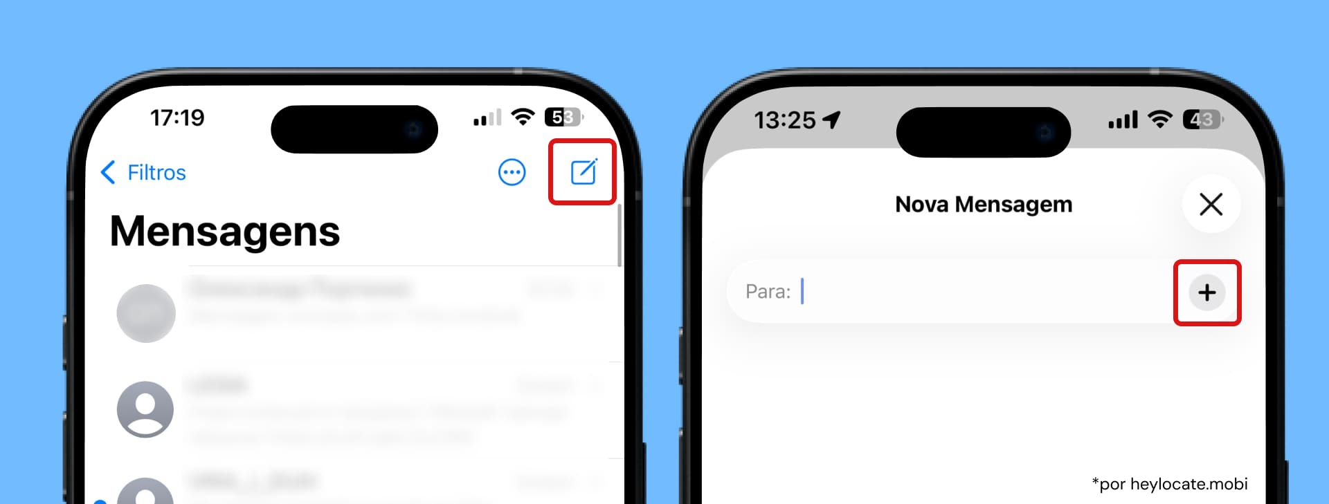 Clique no botão do ícone no canto direito no app Mensagens e digite um nome para iniciar um novo chat.