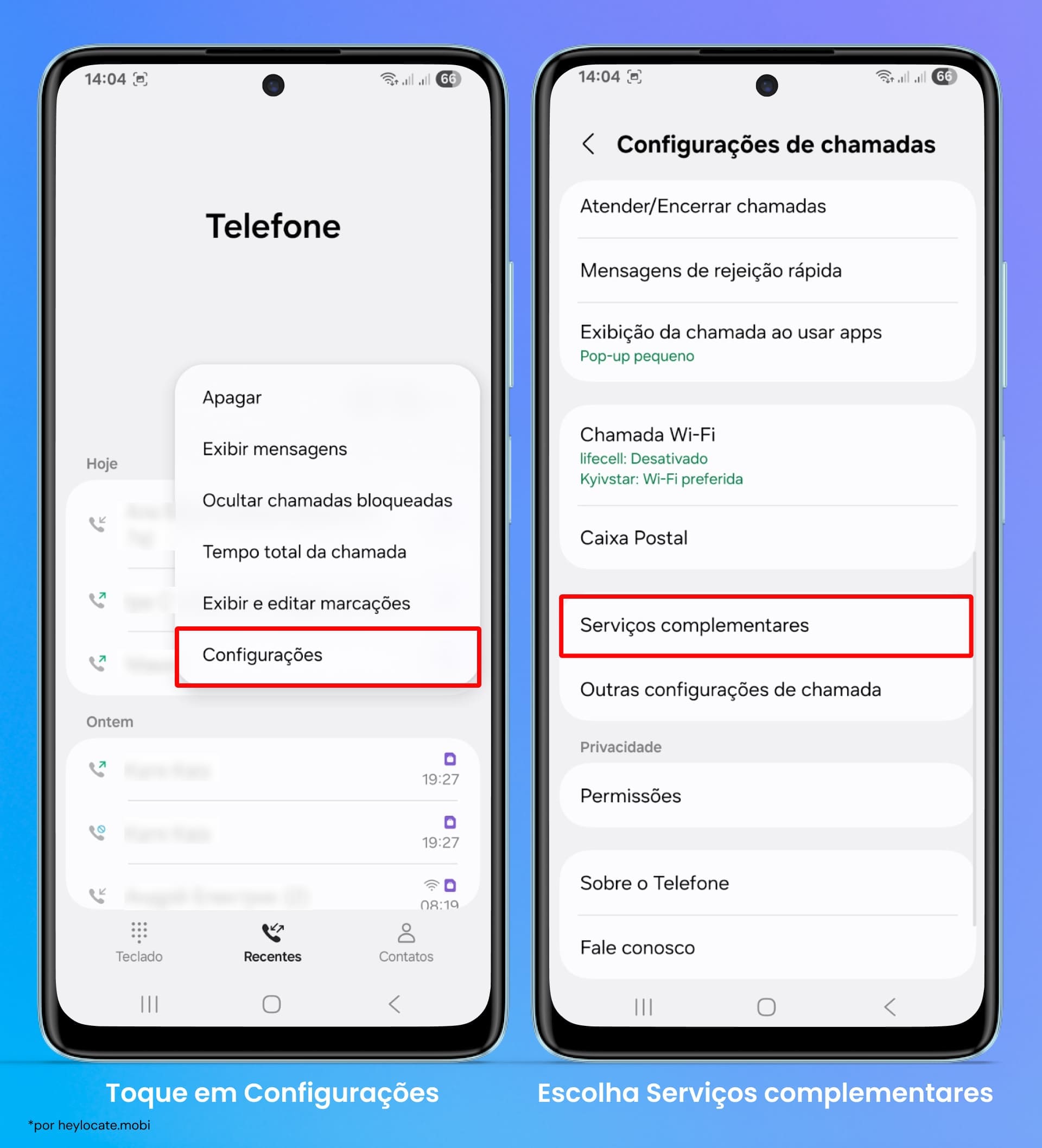 Abra Configurações no app Telefone e selecione a opção Serviços suplementares.