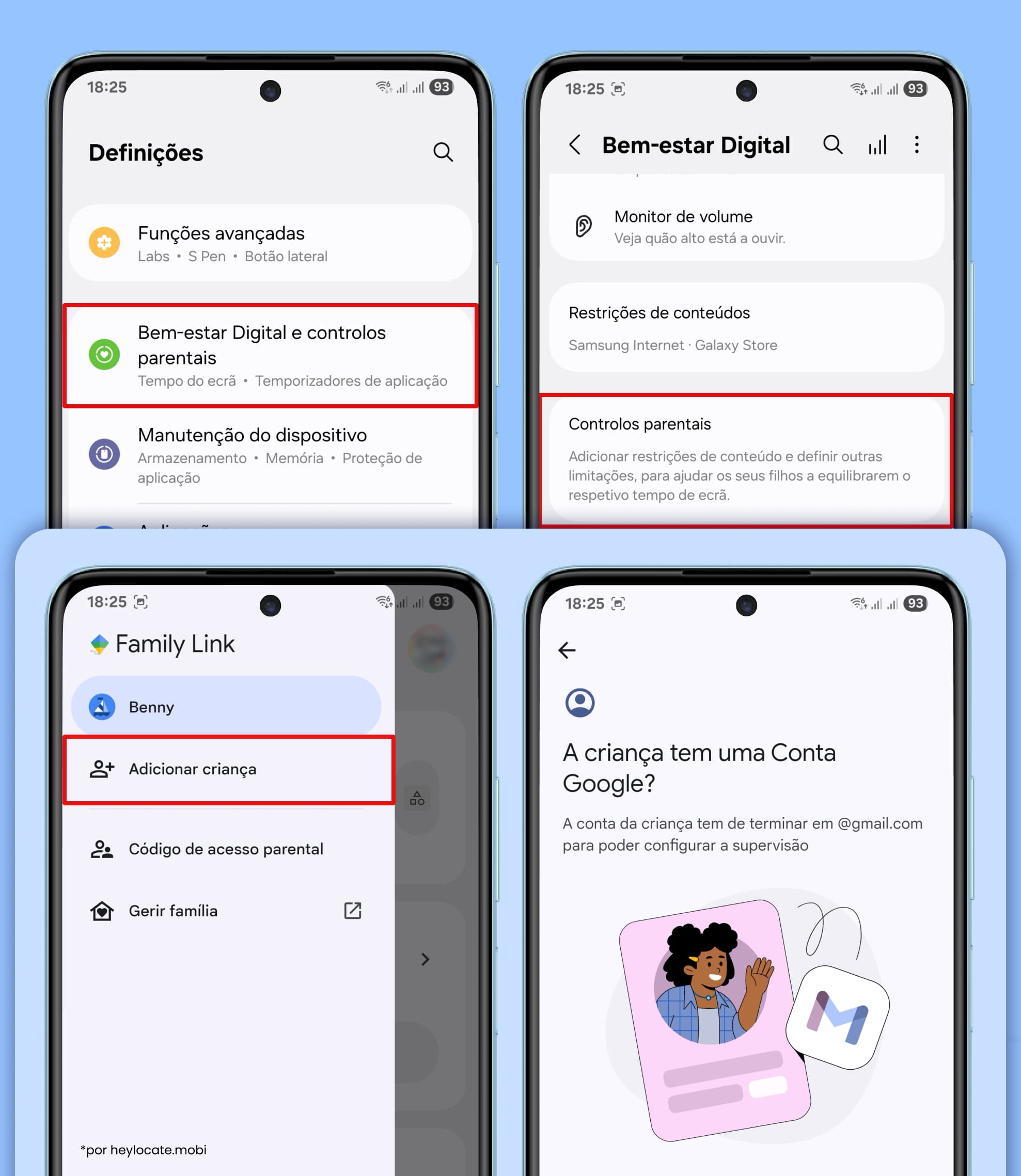 Abra Configurações, vá em Bem-estar digital e controle parental, selecione Controle parental, toque em Adicionar criança no app Family Link e confirme que seu filho tenha uma conta Google.