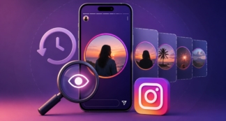 Um conceito visual de visualização de Stories expirados do Instagram destaca métodos para encontrar conteúdo de stories quando ele não está mais disponível publicamente.