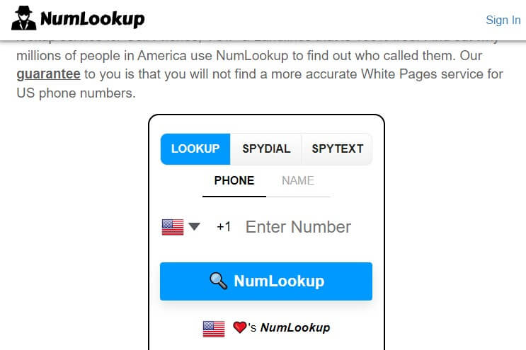de búsqueda de números de teléfono NumLookup