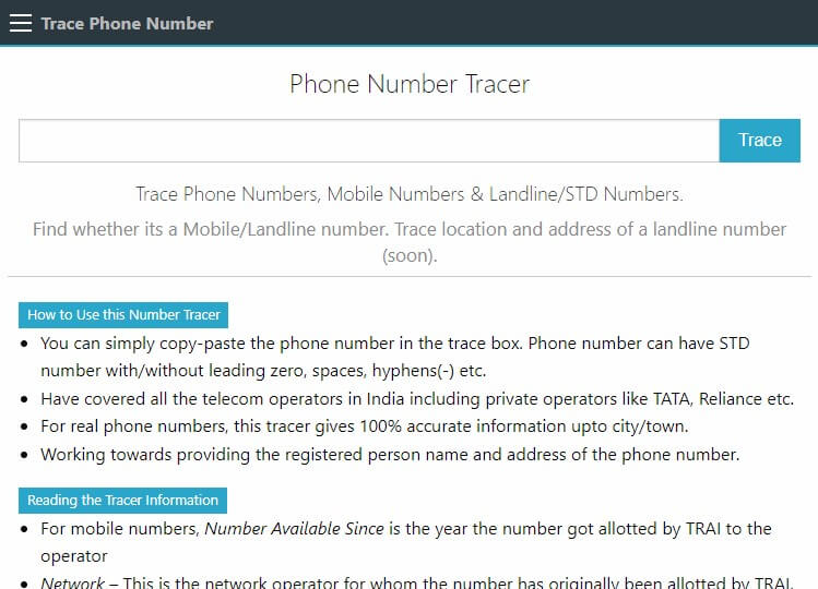 reverse phone lookup TracePhone Number