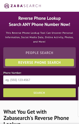 ZabaSearch reverse phone lookup