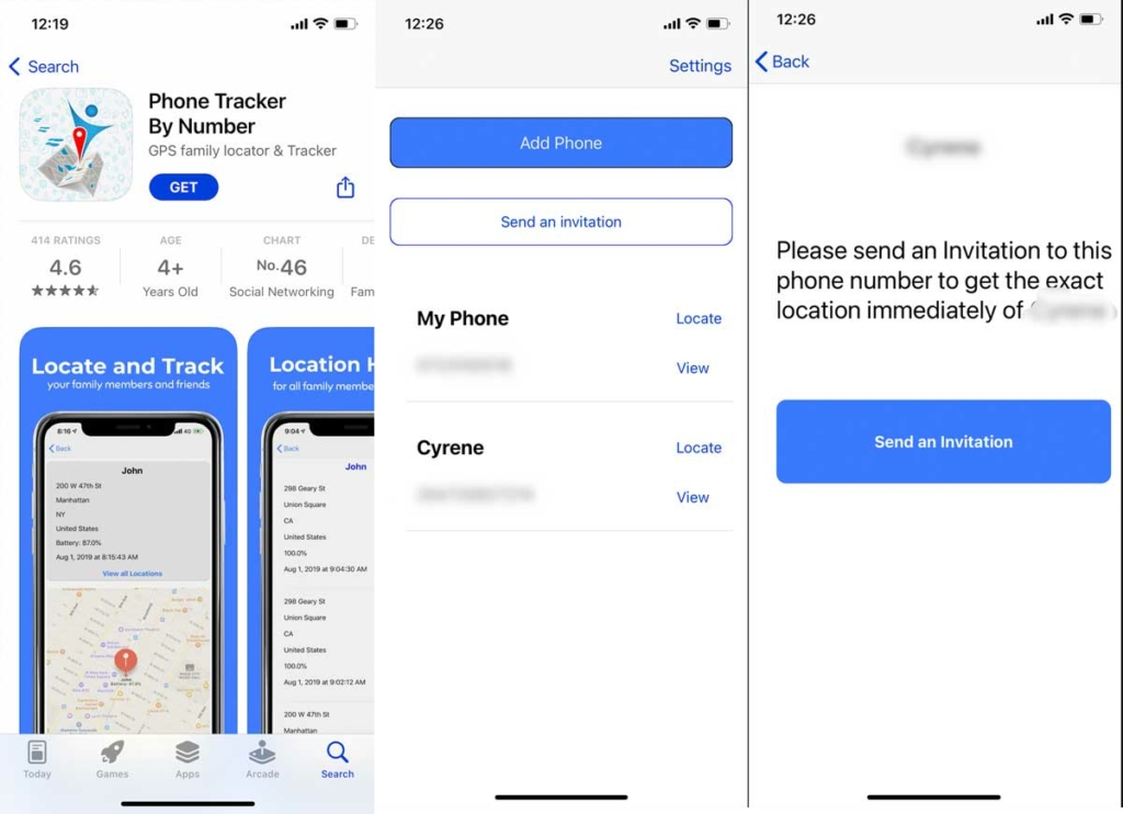 mobile screenshots of Phone Tracker By Number from Family Locator 