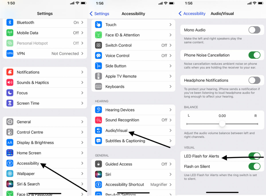 mobile settings of iPhones LED Alerts