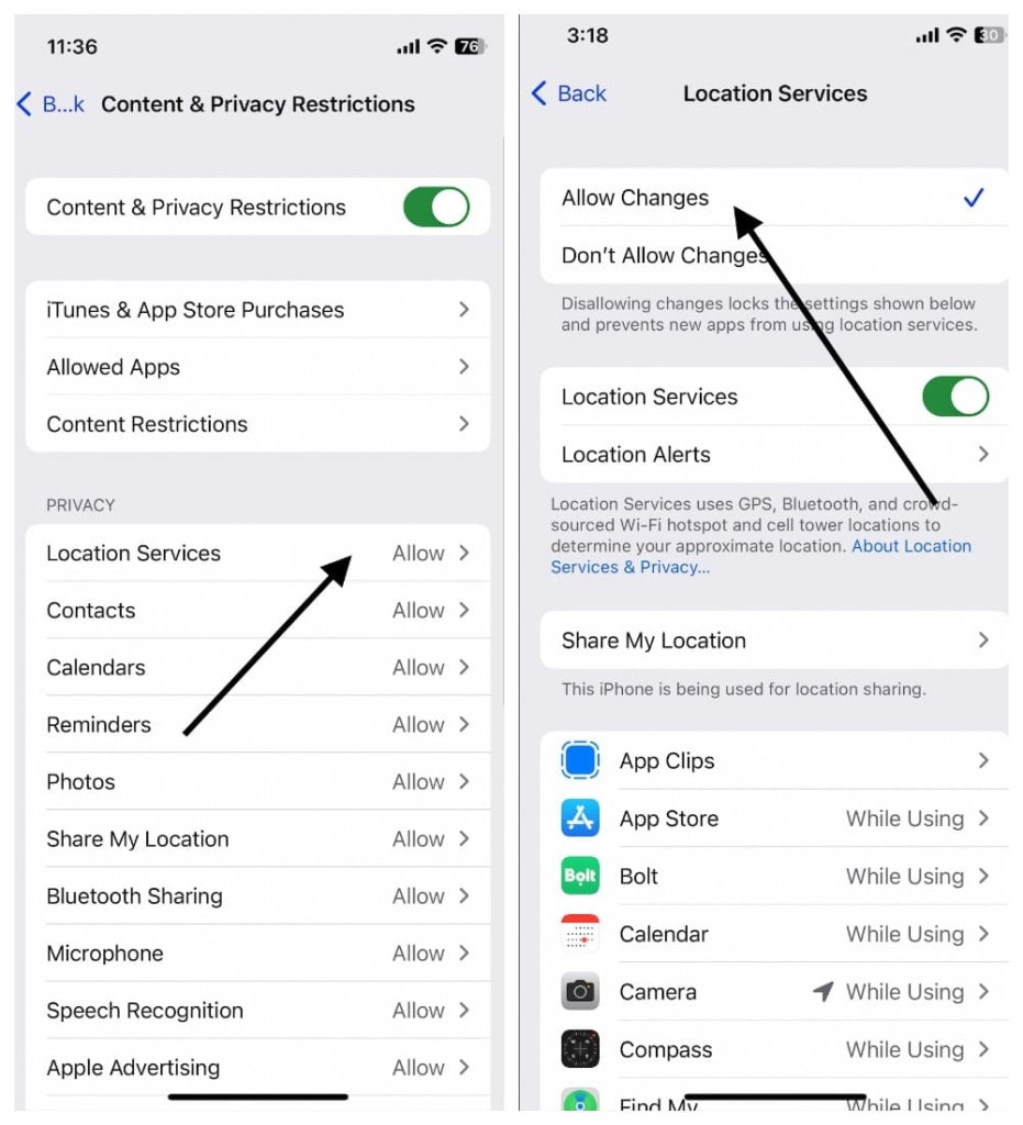 location services - allow changes