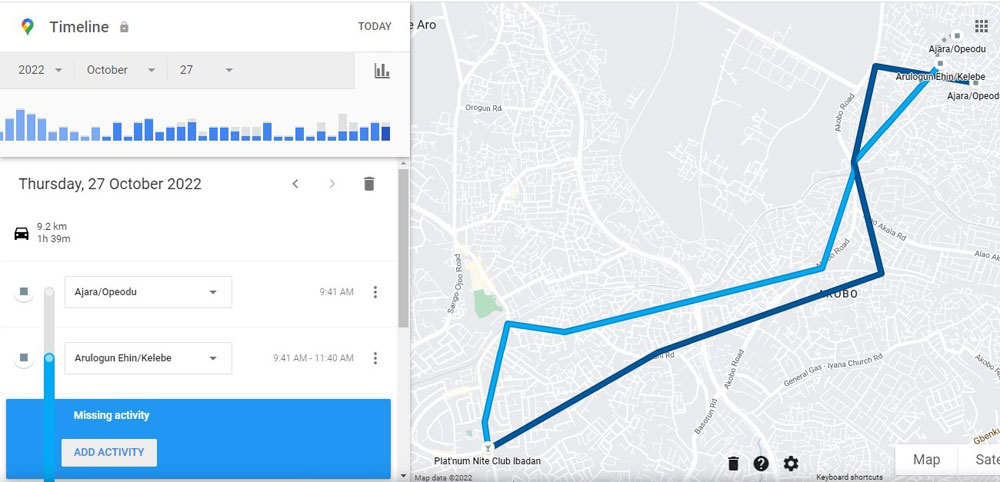 How to set period of location history in google maps