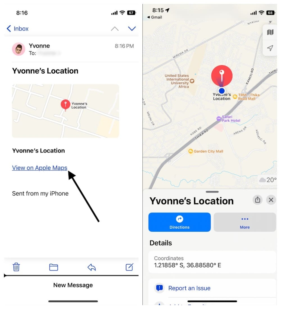 show the location in the message