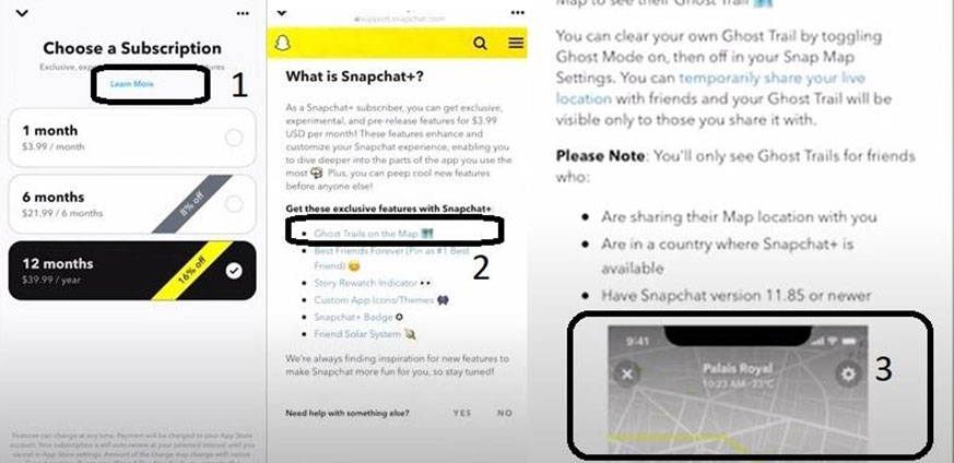 screenshots of Snapchat Plus options