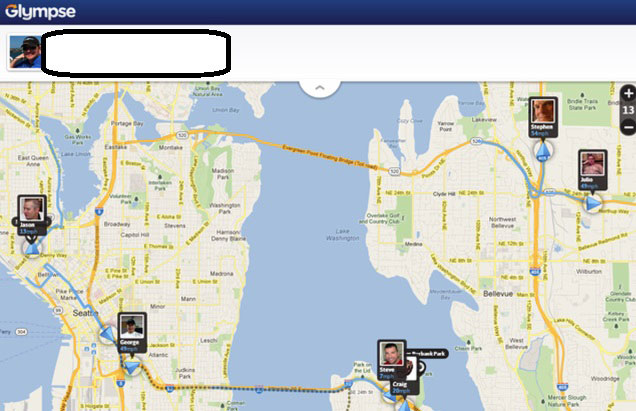 desktop screenshots of Glympse GPS tracking service