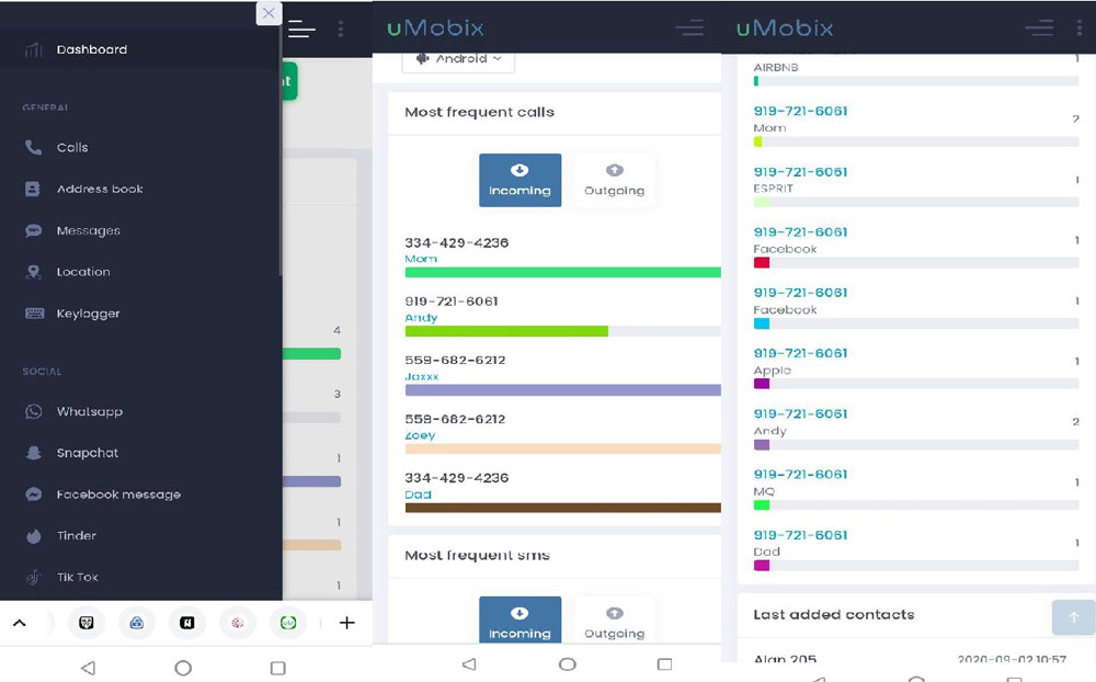 screenshot of uMobix mobile tracking app