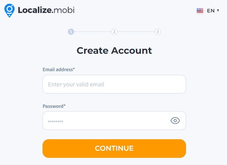 Entering email and password to create an account