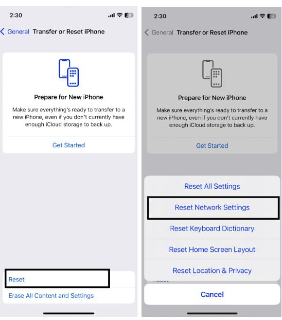 Reset network settings on IPhone