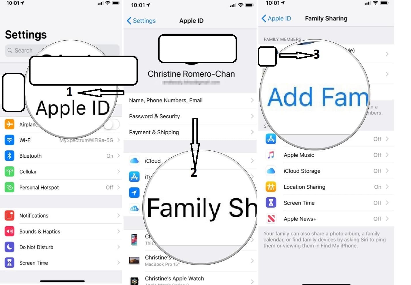 Open the Settings, Select Family Sharing