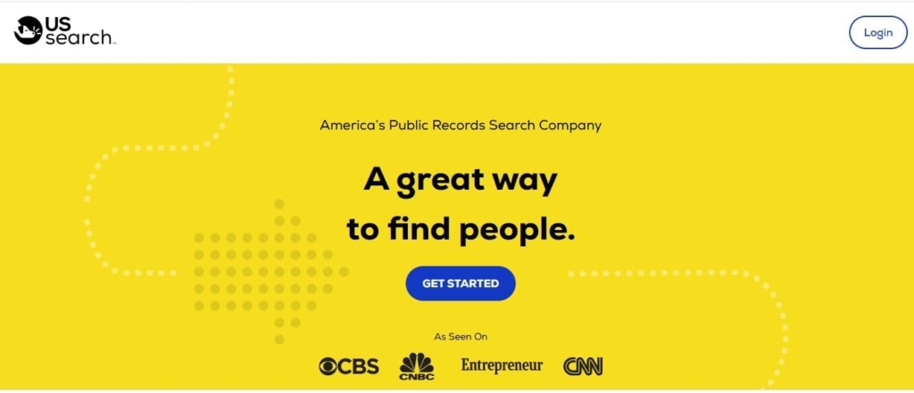 screenshot of the main page of the US Search website