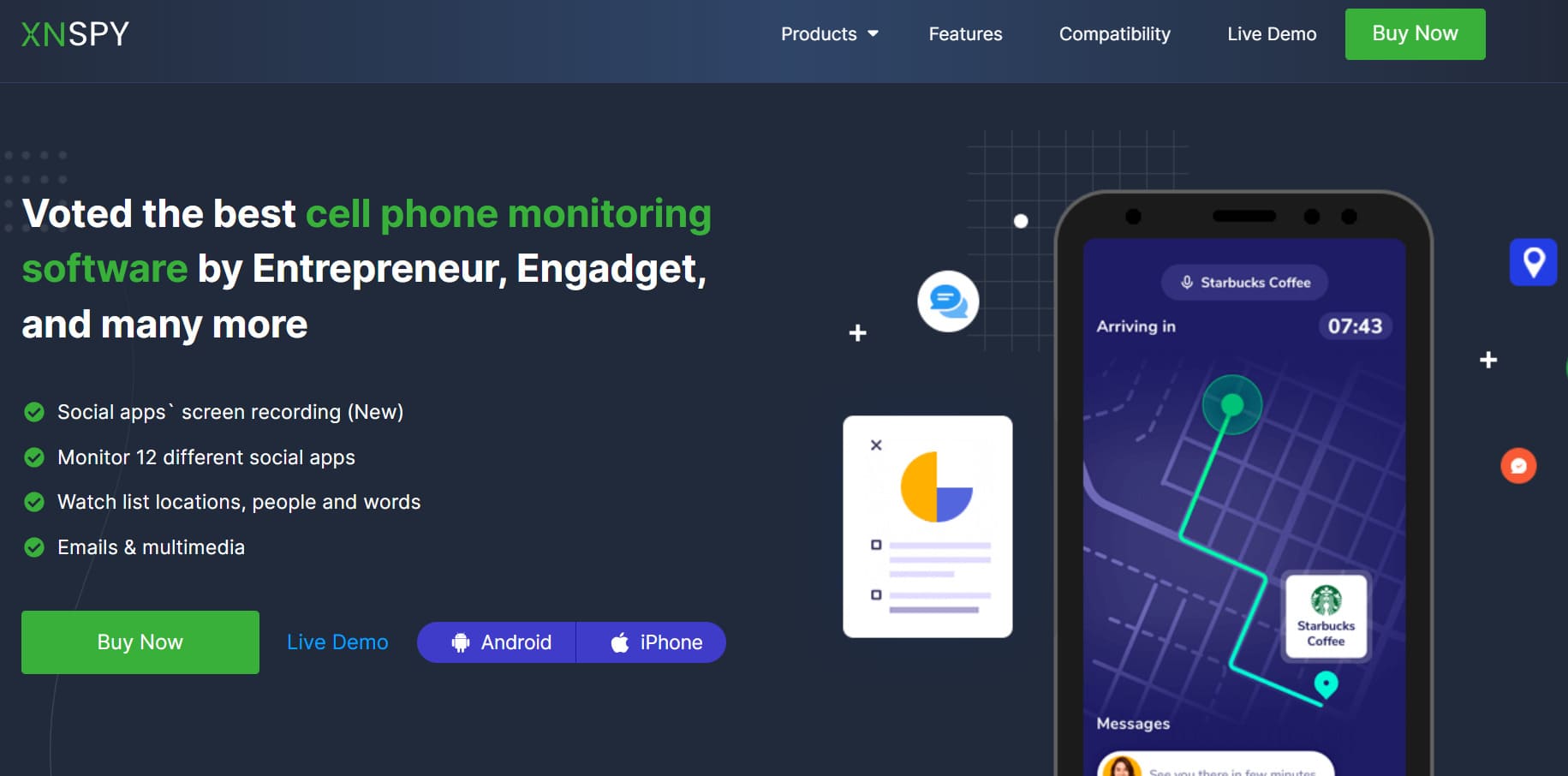 Dashboard of XNSPY monitoring app with keylogger feature