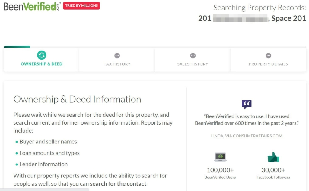 BeenVerified property owner search results