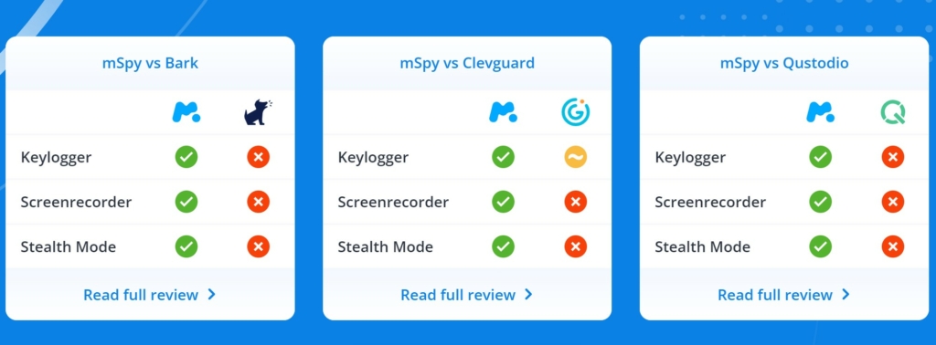 Comparison of mSpy with other apps for parental control