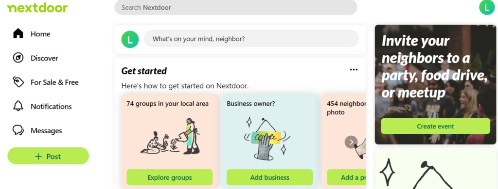 Nextdoor main page