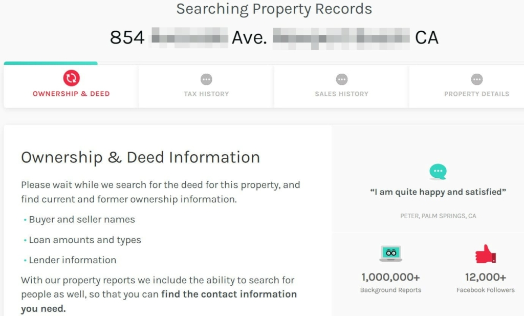 PeopleLooker property records search results