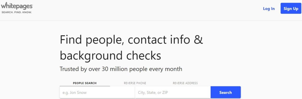 Whitepages people and contacts search