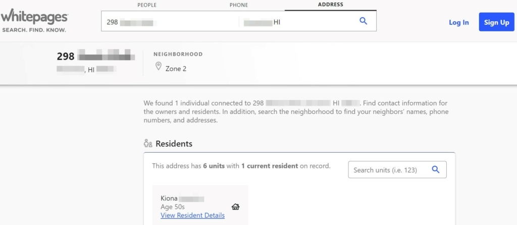 Whitepages property owner search results