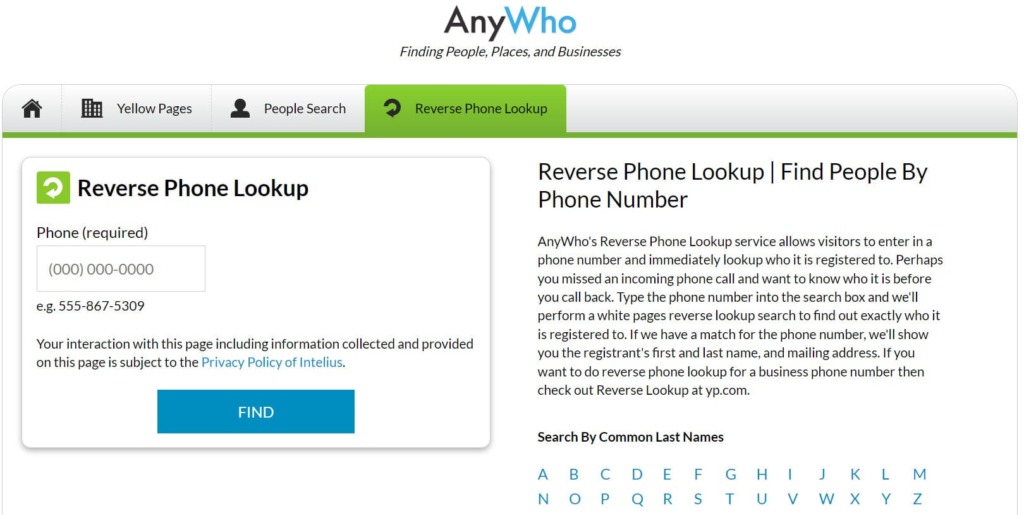 Anywho Search people by phone number