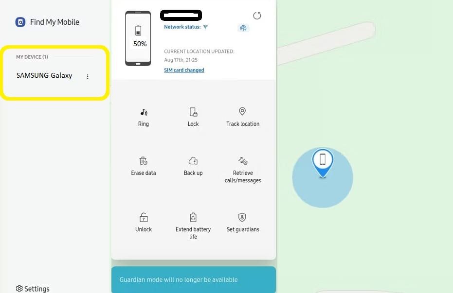 finding your samsung phone via find my mobile