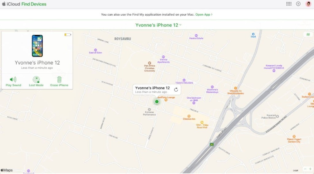 a map that shows the exact location of your child's iphone