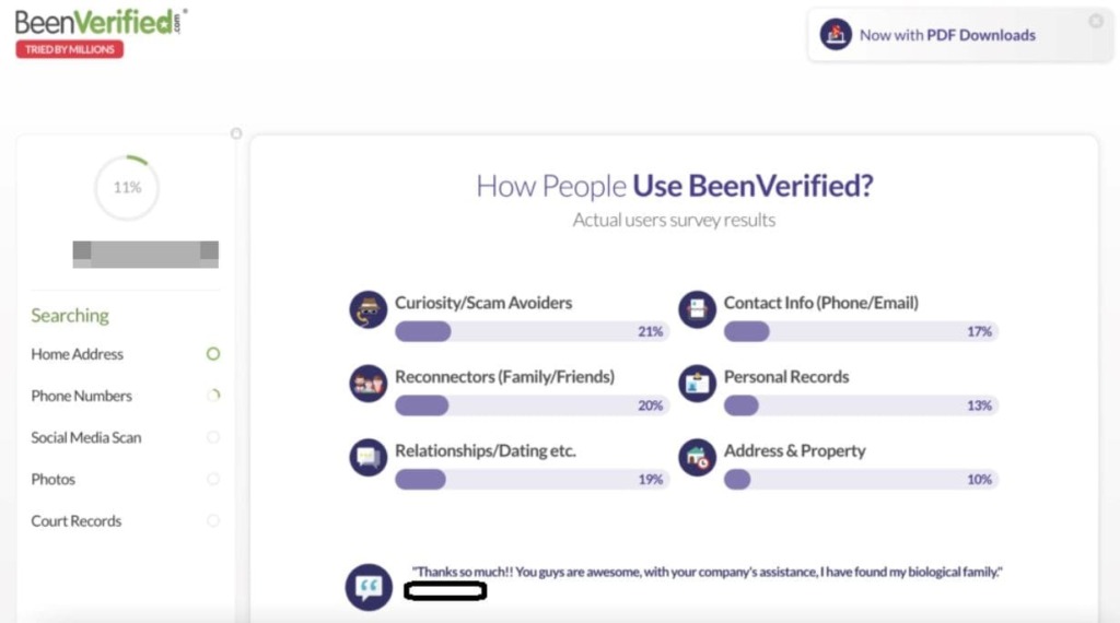 Search download menu and six options for how people use BeenVerified