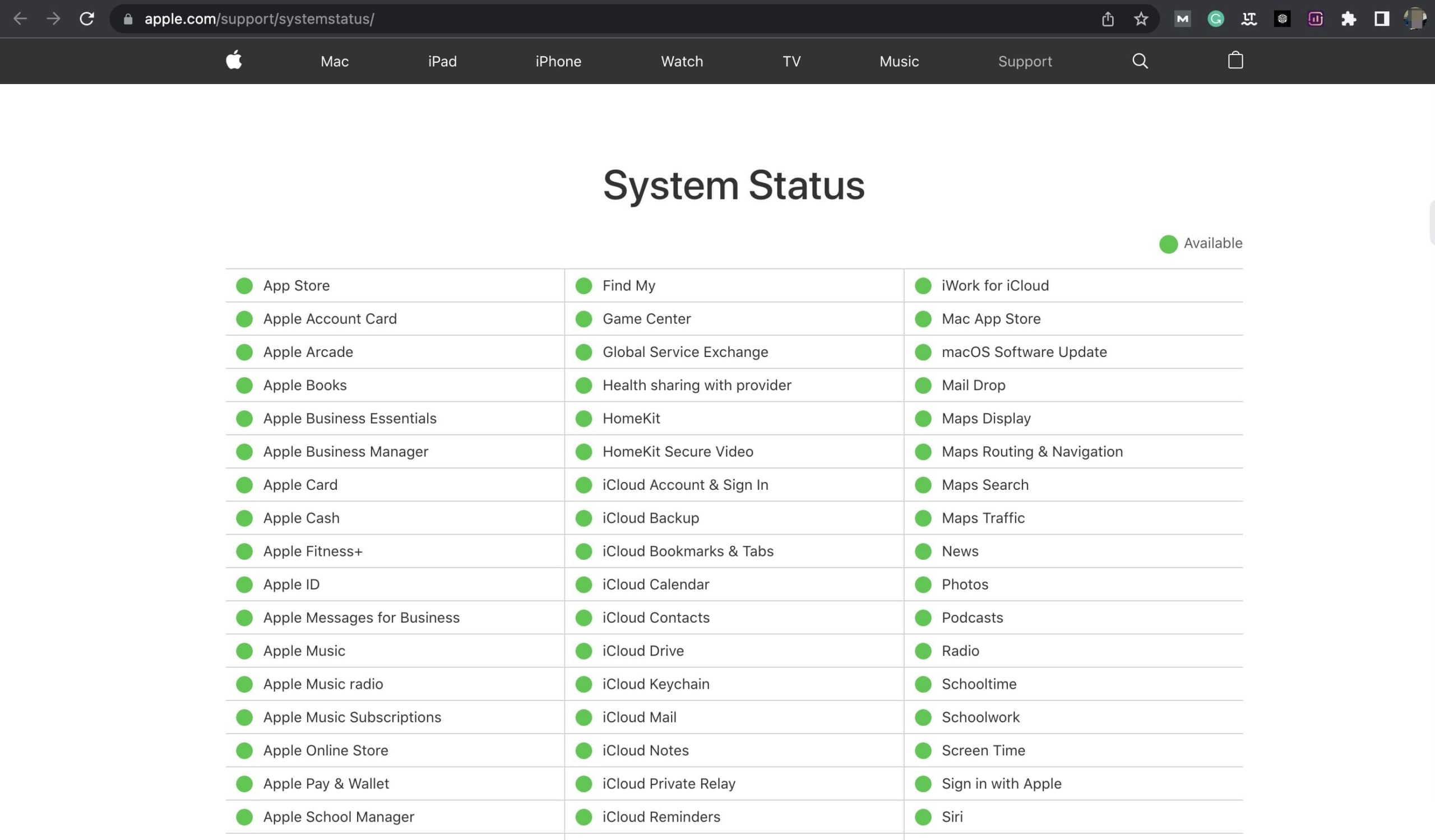 How to check Apple's system status