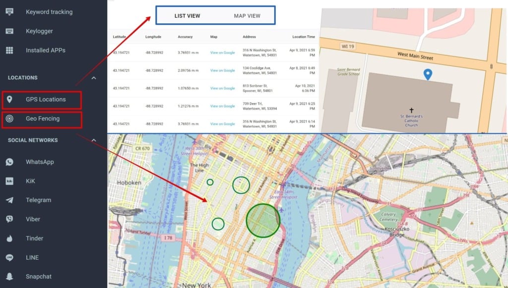 location in the form of coordinates and points on the map, geofence designation for my notification