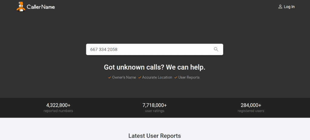 Searching a phone number on CallerName