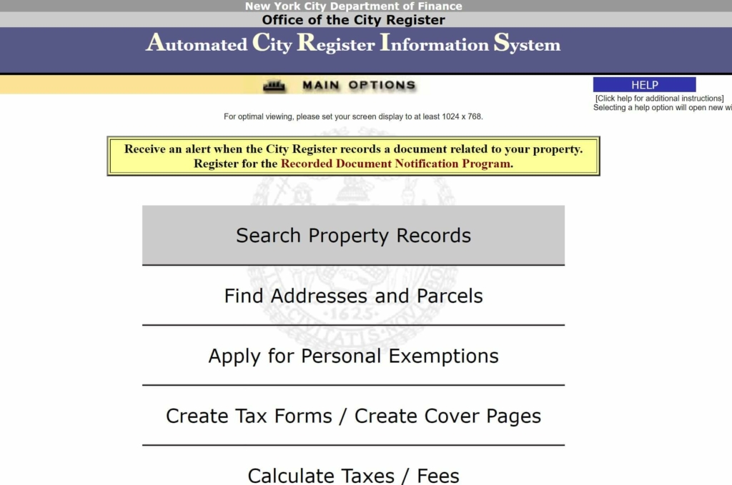 Where to find Property Records in City Register Information System of New York Department of Finance