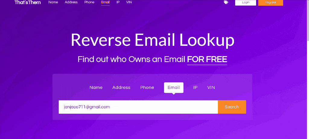 ThatsThem showing reverse email lookup results