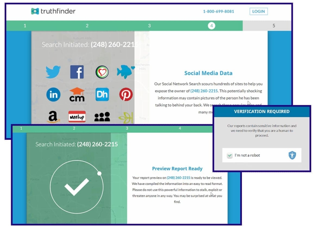 TruthFinder searching its database for a number