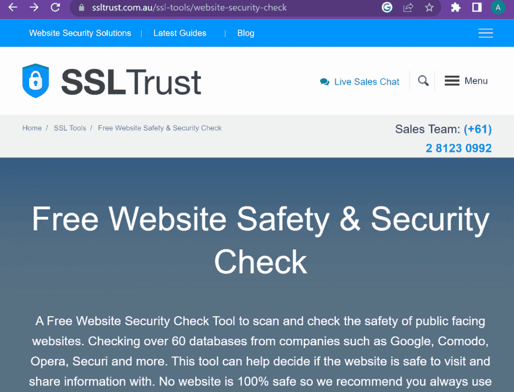 SSLTrust shows results of 90 tests of HeyLocate.mobi for malware and spam