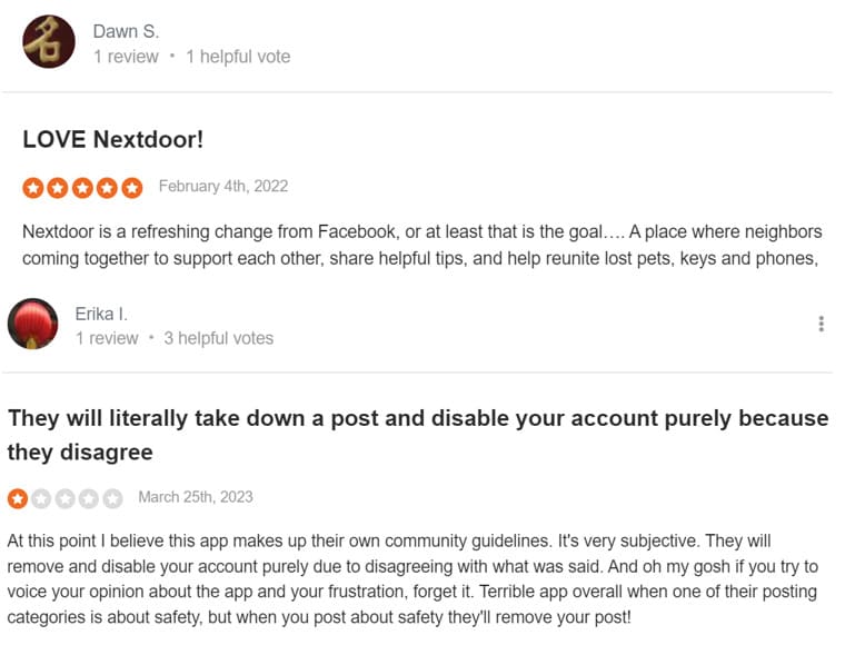 positive and negative reviews of Nextdoor