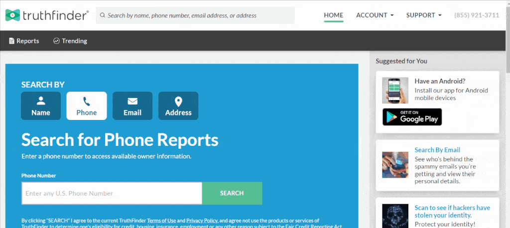 truthfinder the process of searching for information by phone number