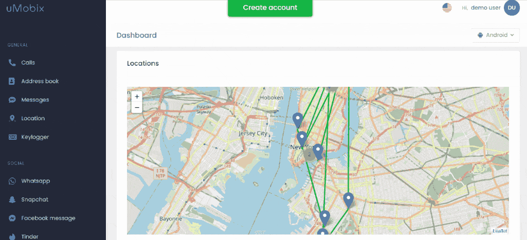 uMobix showing location tracking feature