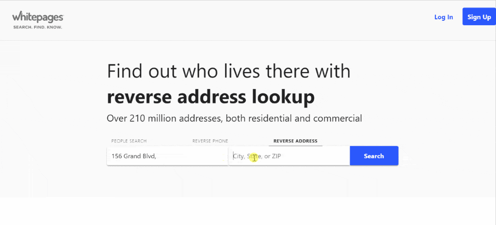 results for address search on White Pages