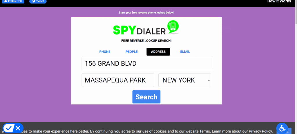 Checking address on SpyDialer