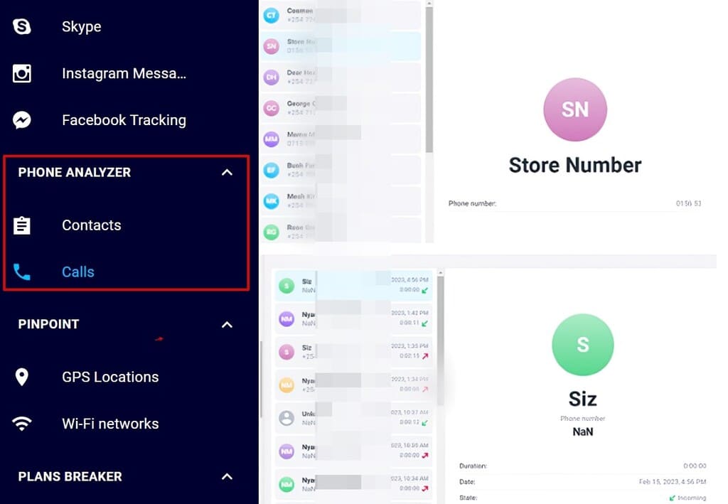 eyezy phone analyzer contacts calls