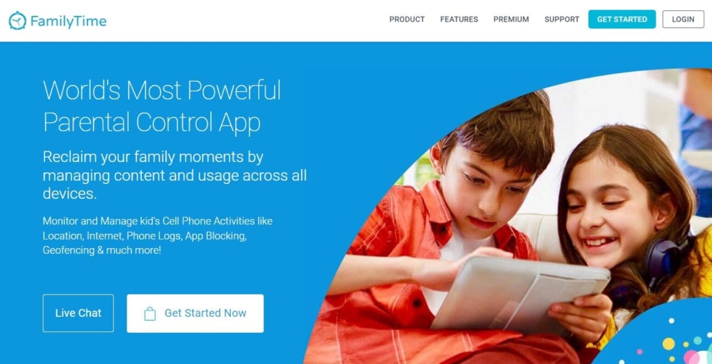 Home page of FamilyTime free parental controls