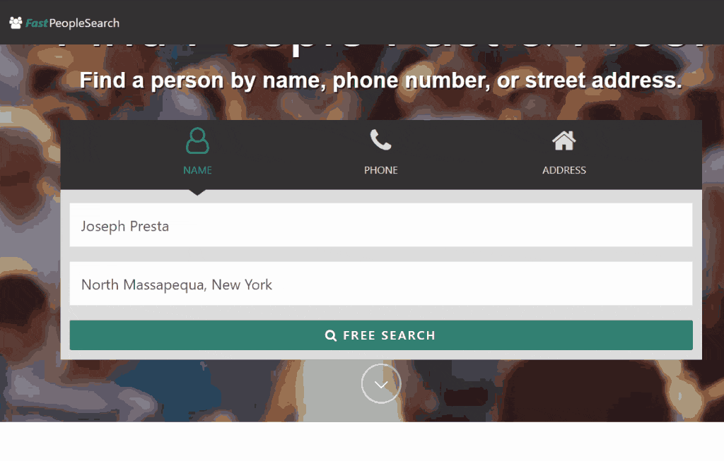 What you get when you search on FastPeopleSearch using a person's name