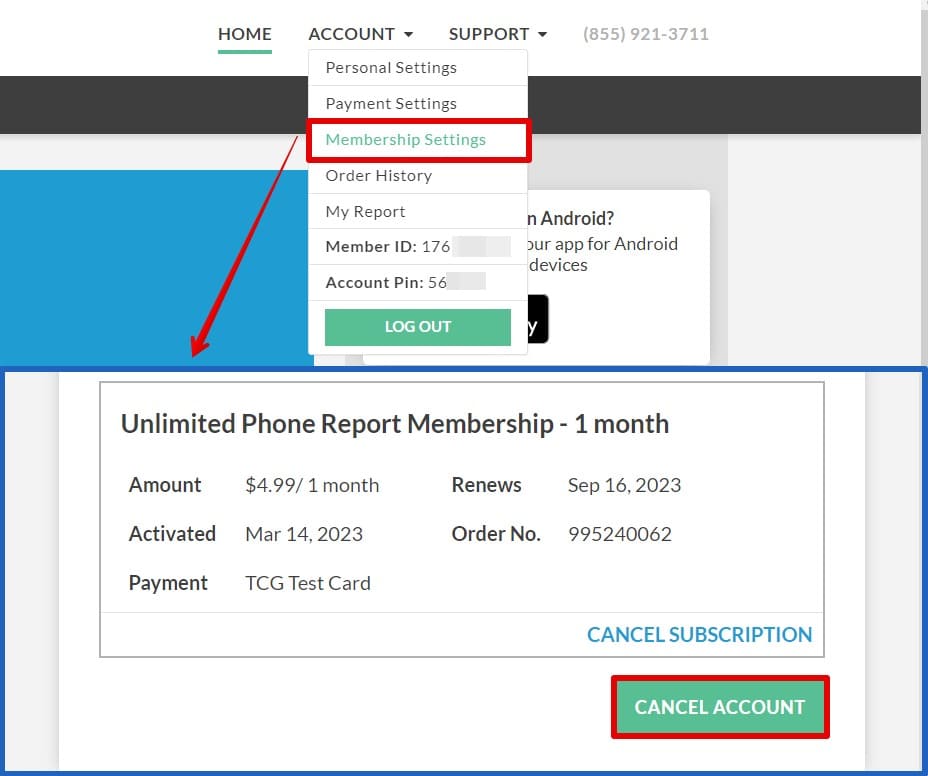 how to cancel truthfinder subscription