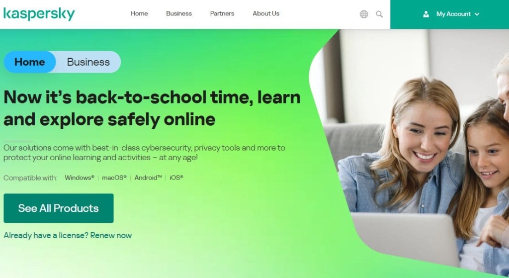 Kaspersky Safe Kids parental control application home page