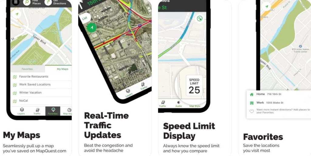 Screenshot of the mapquest gps navigation app