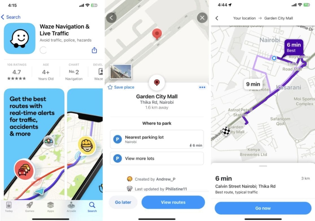 Screenshots of MapQuest Navigation App